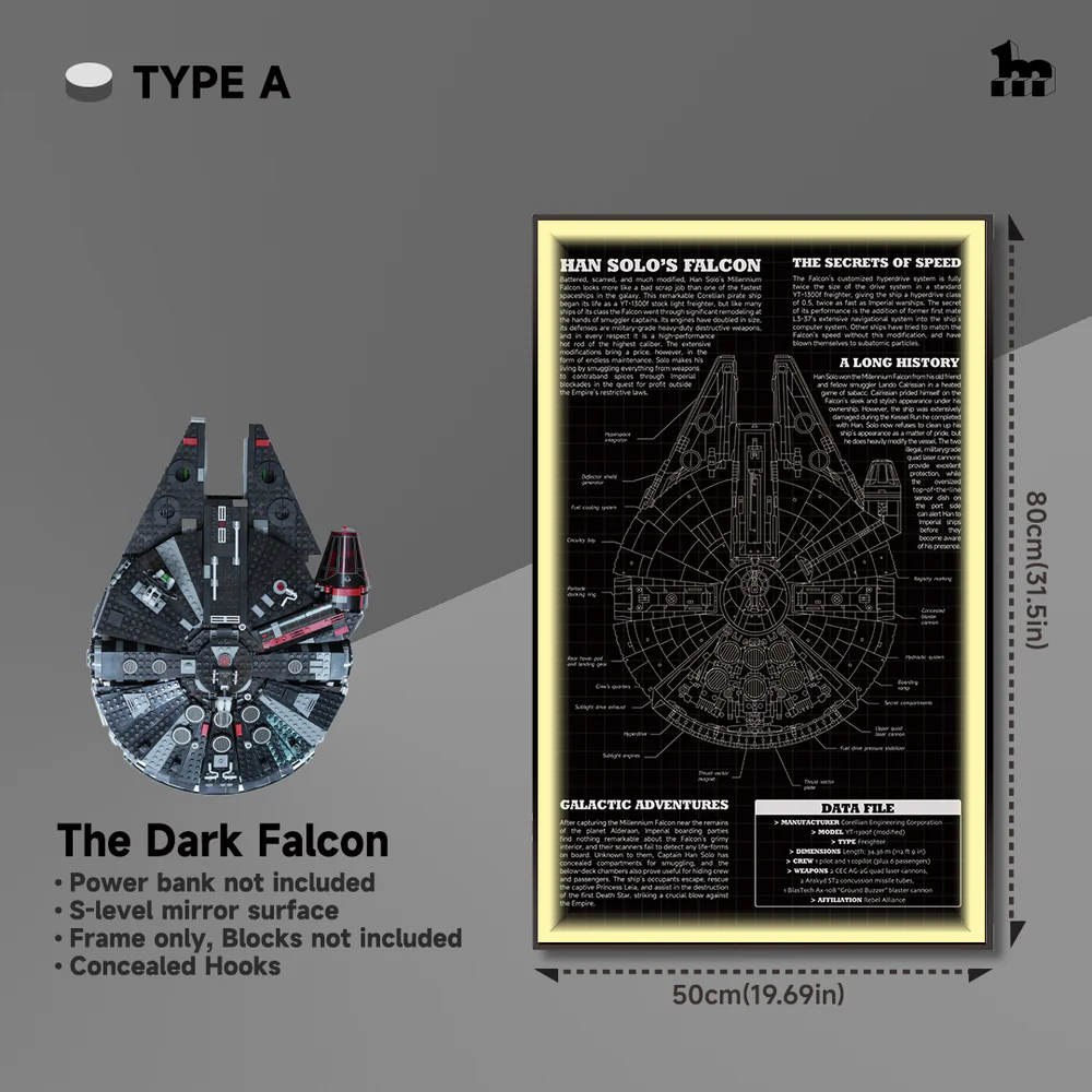 Display frame LED Style A Dark Millennium Falcon 75389