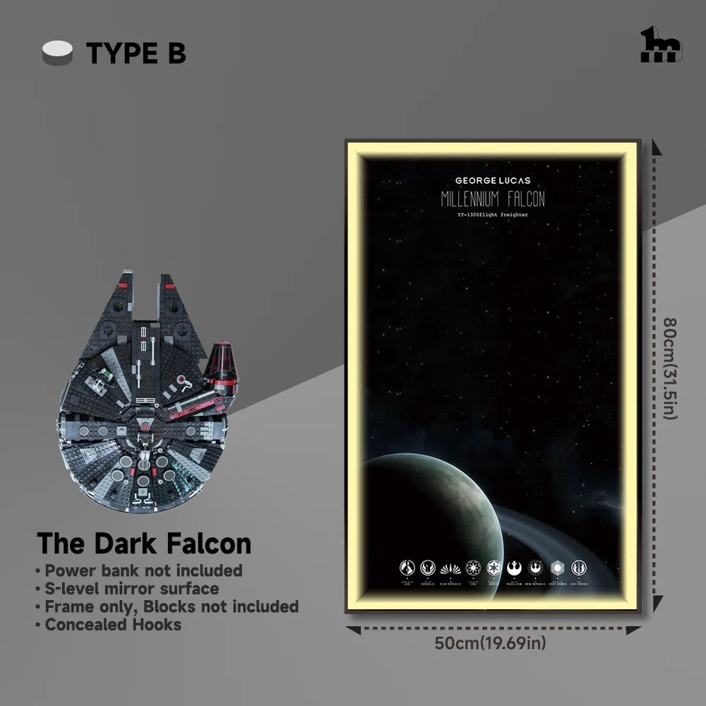 Display frame LED Style B Dark Millennium Falcon 75389