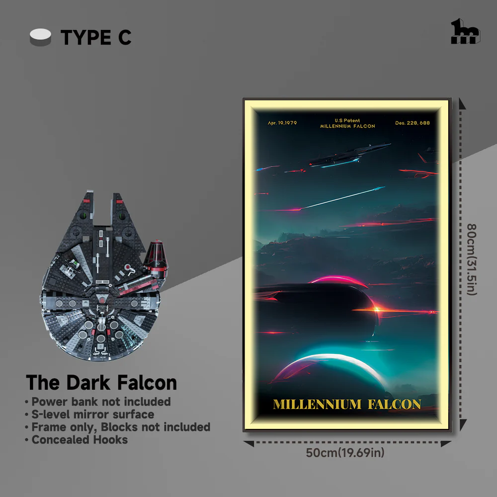 Display frame LED Style C Dark Millennium Falcon 75389