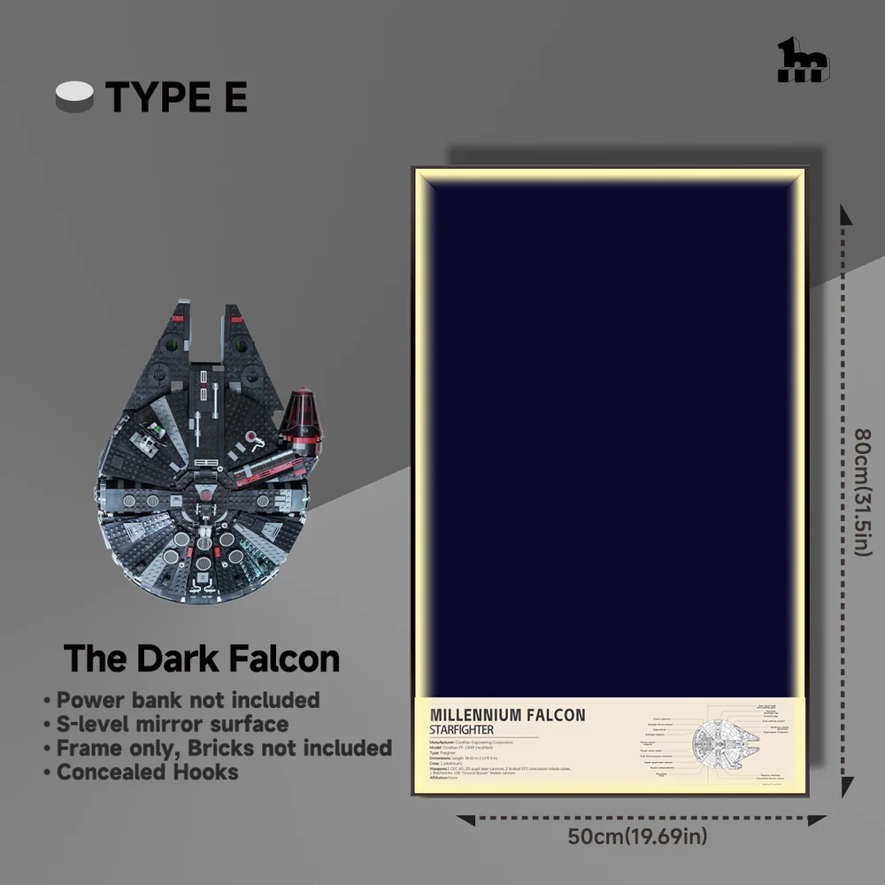 Display frame LED Style E Dark Millennium Falcon 75389